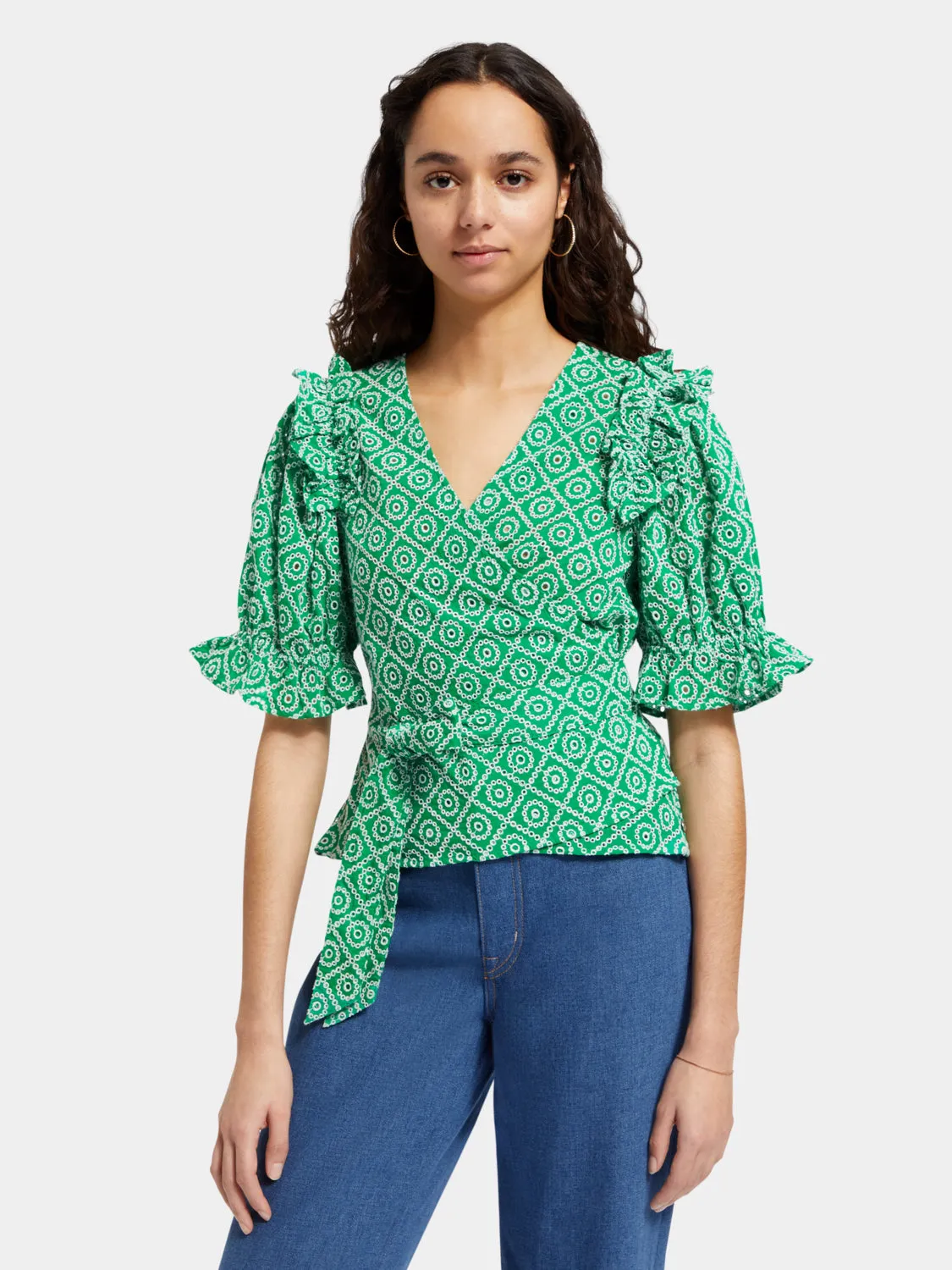 Broderie anglaise wrap top sold by Scotch & Soda