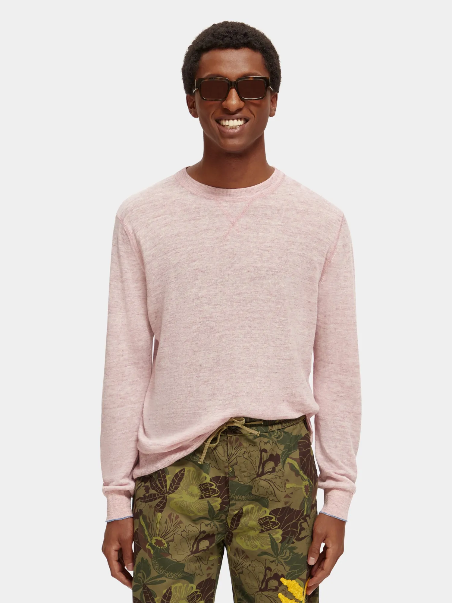 Linen blend crewneck pullover with flatlock details sold by Scotch and Soda