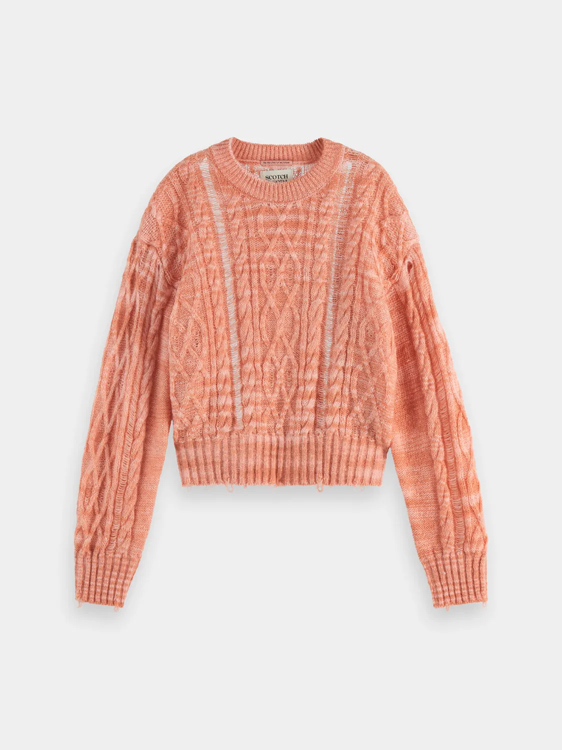 Cable stitch cropped pullover sold by Scotch and Soda
