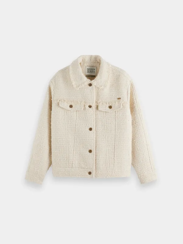 Boucle tweed trucker jacket sold by Scotch and Soda