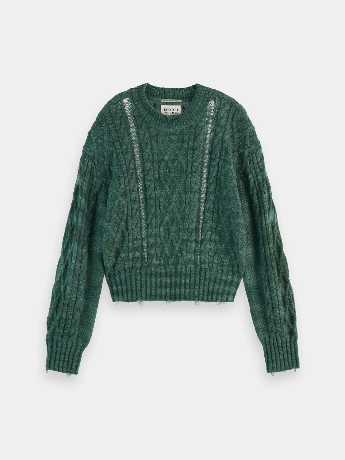 Cable stitch cropped pullover sold by Scotch and Soda