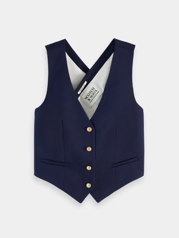 Cross back gabardine waistcoat sold by Scotch and Soda