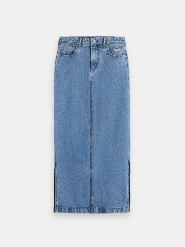 Denim maxi skirt sold by Scotch and Soda