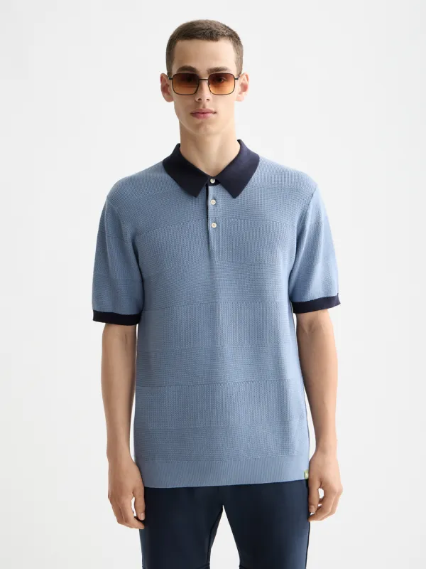 Knitted tonal striped polo sold by Scotch & Soda
