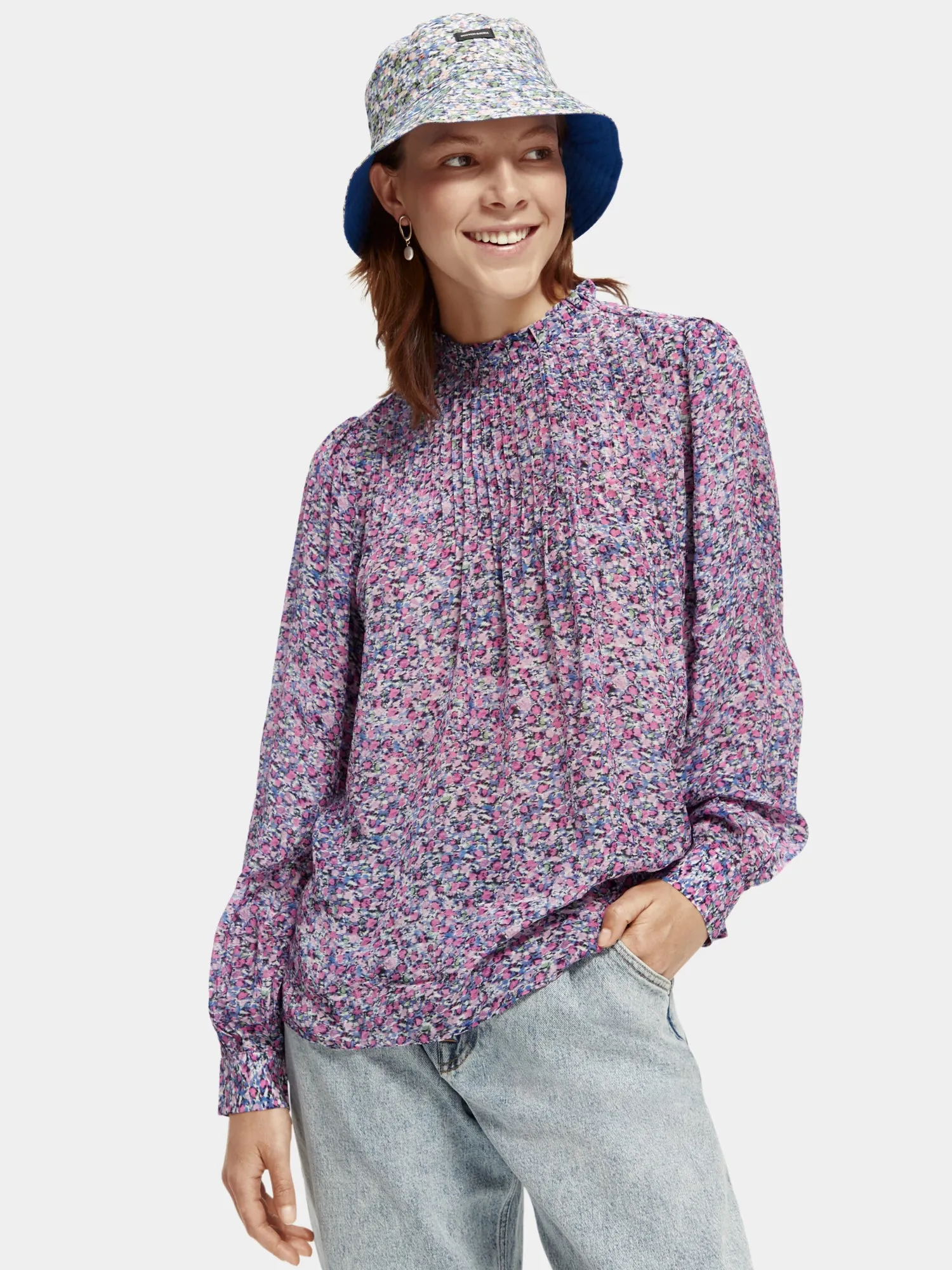 Long sleeved pintuck blouse sold by Scotch & Soda