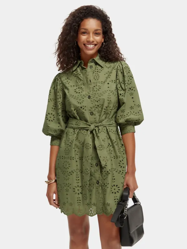 Puff sleeve embroidered shirt dress sold by Scotch and Soda
