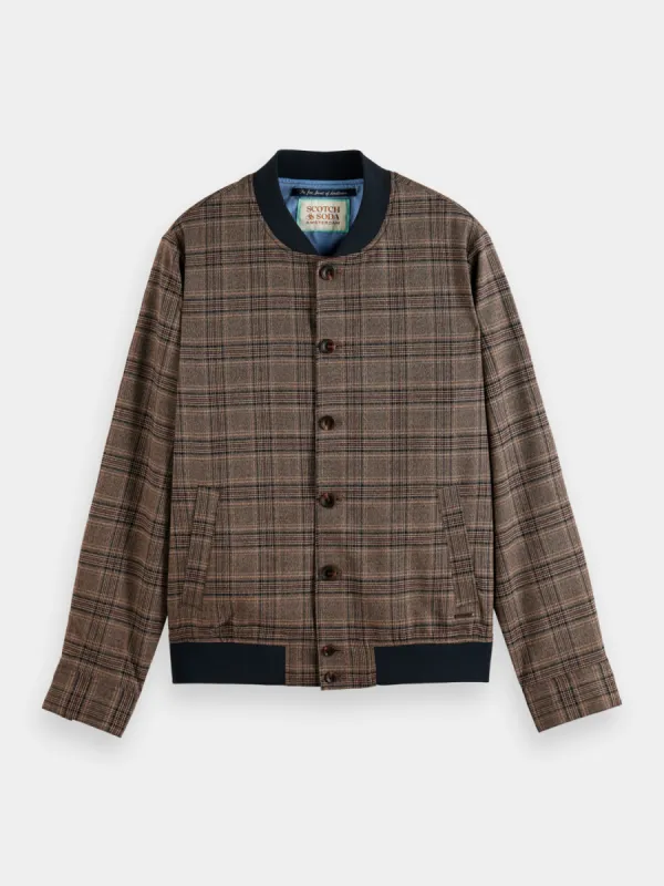 Lightweight yarn-dyed check bomber jacket sold by Scotch and Soda