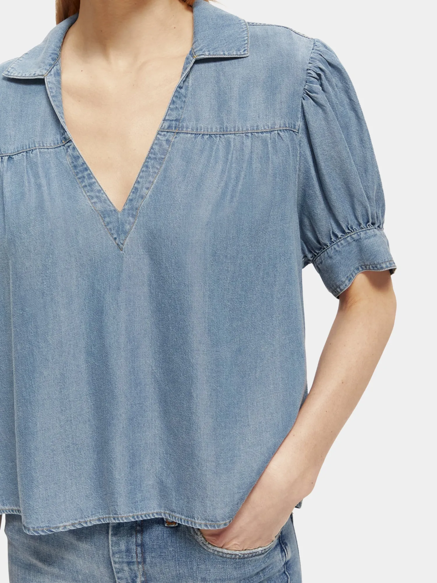 Short sleeve feminine indigo shirt sold by Scotch and Soda product image thumbnail 5