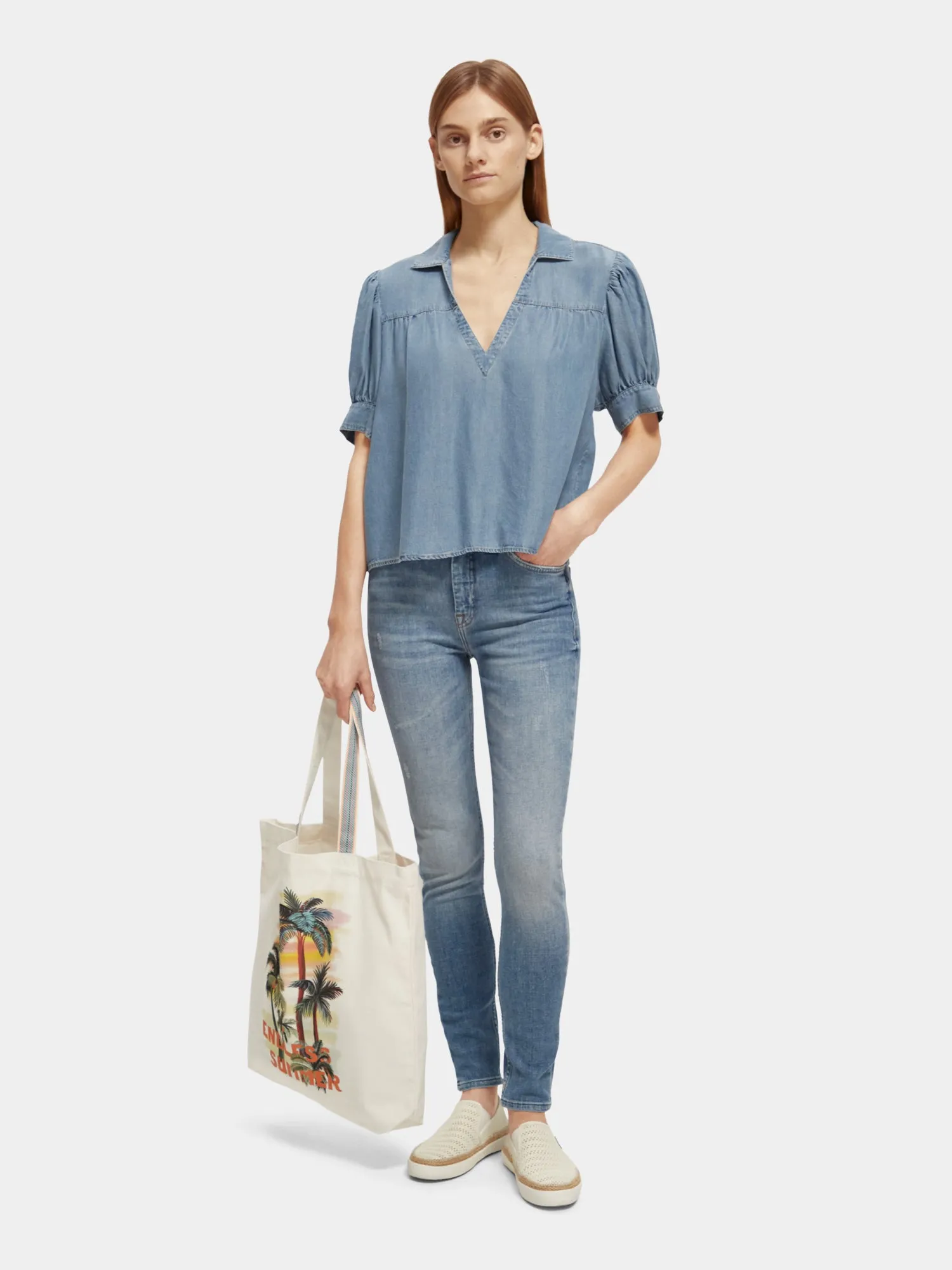 Short sleeve feminine indigo shirt sold by Scotch and Soda product image thumbnail 4