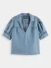 Short sleeve feminine indigo shirt sold by Scotch and Soda