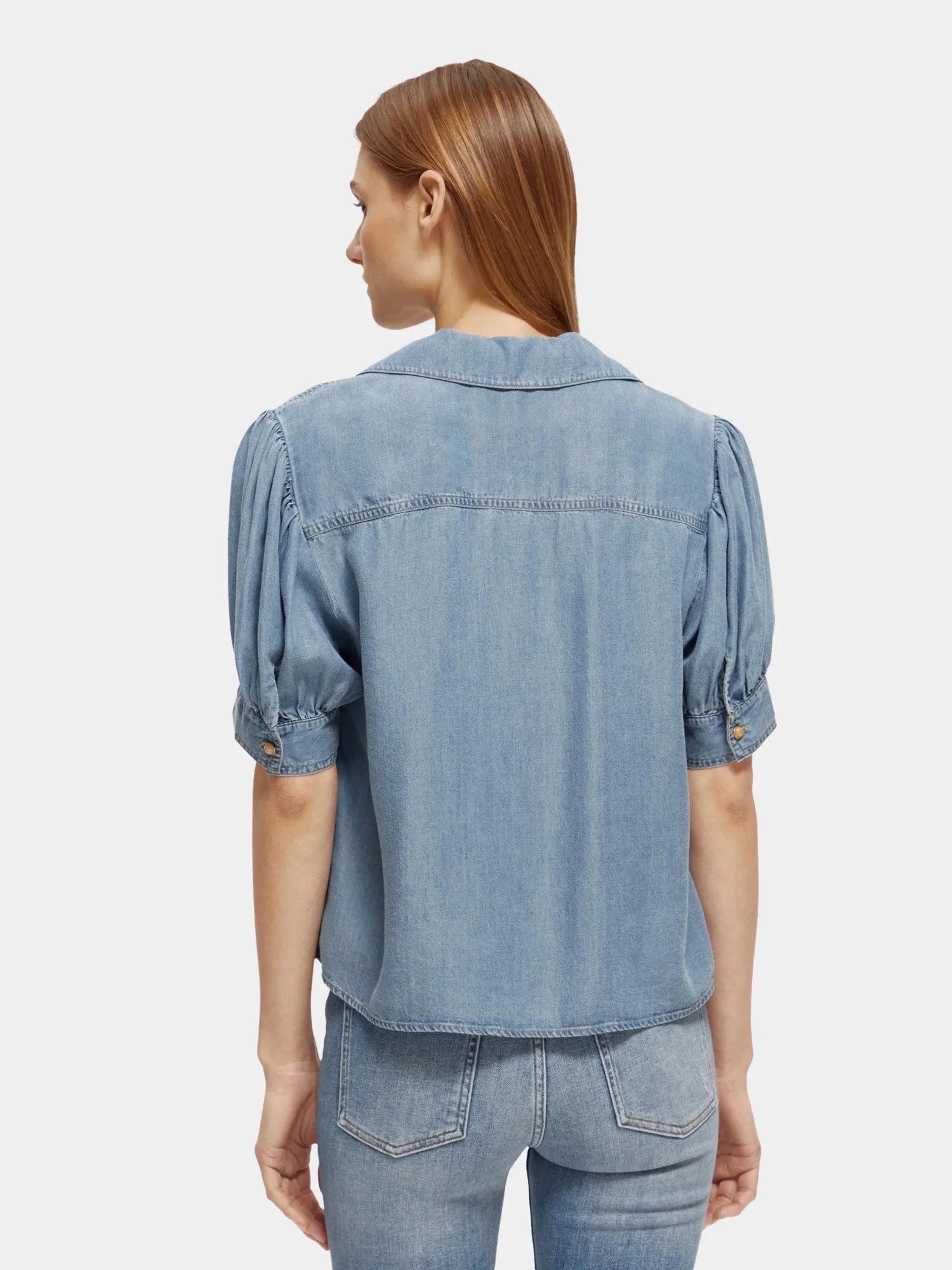 Short sleeve feminine indigo shirt sold by Scotch and Soda product image thumbnail 3