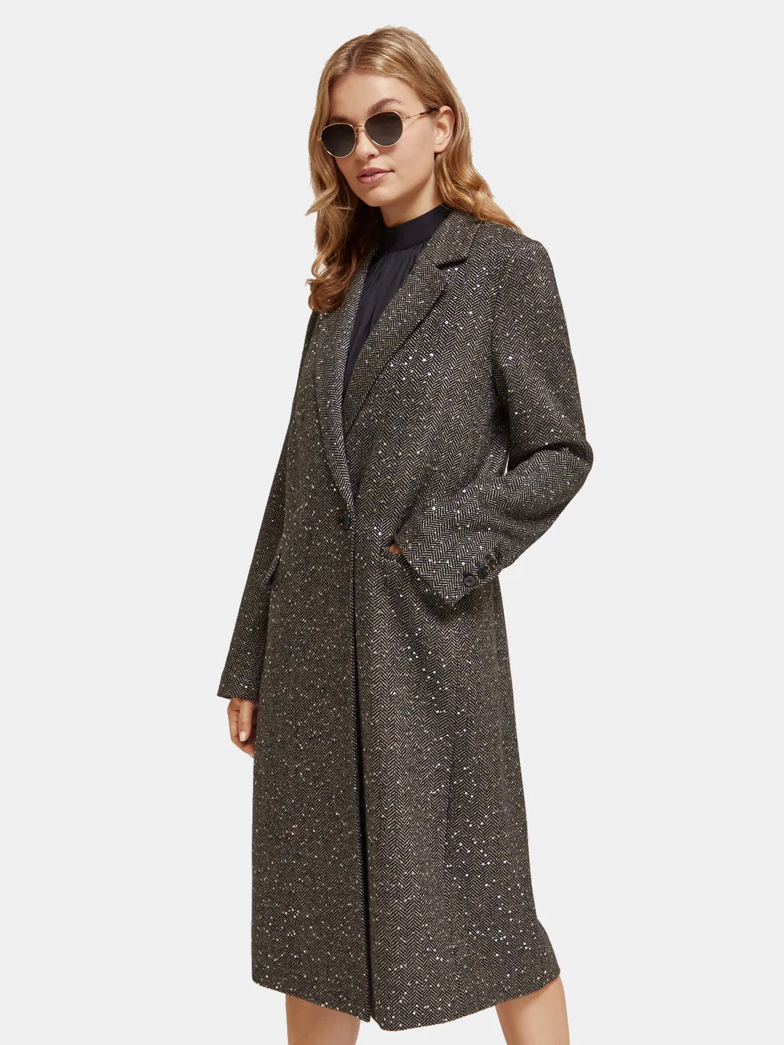 Single-breasted herringbone sequin coat sold by Scotch and Soda product image thumbnail 3