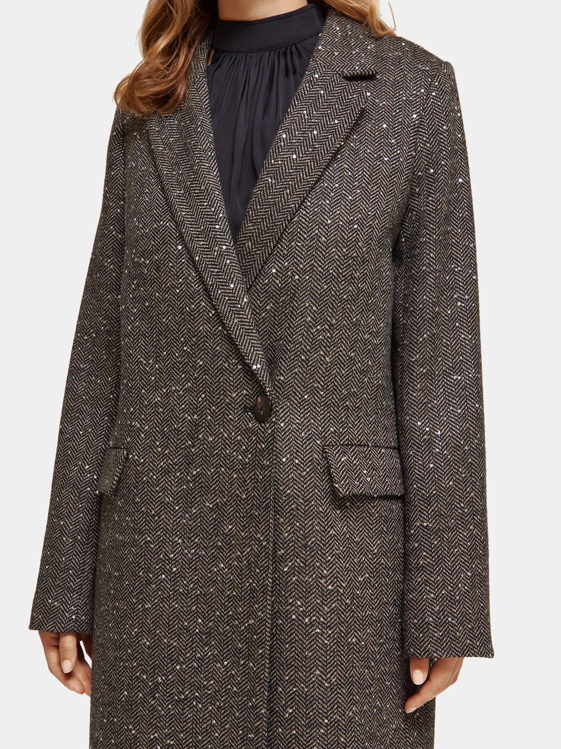 Single-breasted herringbone sequin coat sold by Scotch and Soda product image thumbnail 4