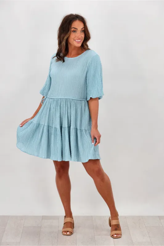 Natural Bay Plisse Cotton Midi Dress Light Blue sold by Shine On