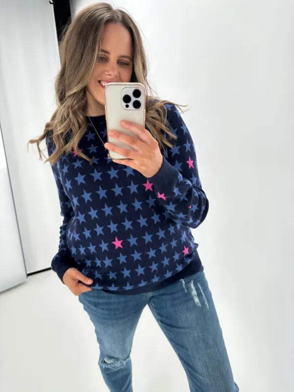 Sugarhill Brighton Rosie Jumper Colourpop Stars Navy sold by Shine On