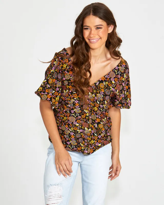Sass Lilith V-Neck Top Black Floral sold by Shine On