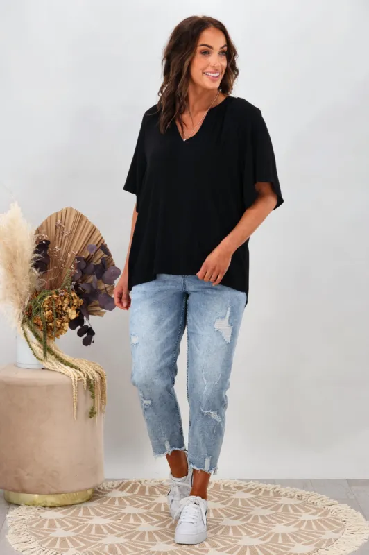 Gloss by Shine On Maive Raglan Flutter Sleeve Top Black sold by Shine On