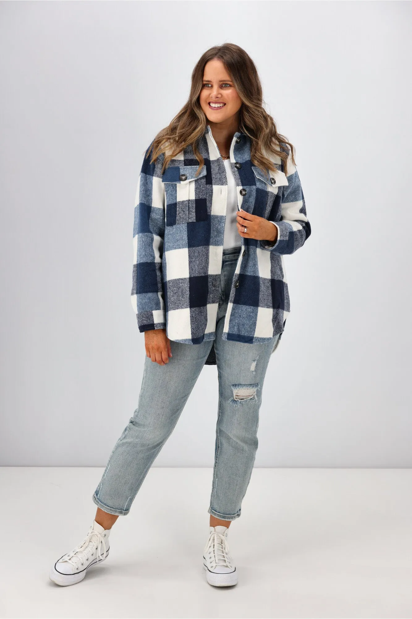 Shine On Label Treyton Checked Shacket Blue sold by Shine On product image thumbnail 4
