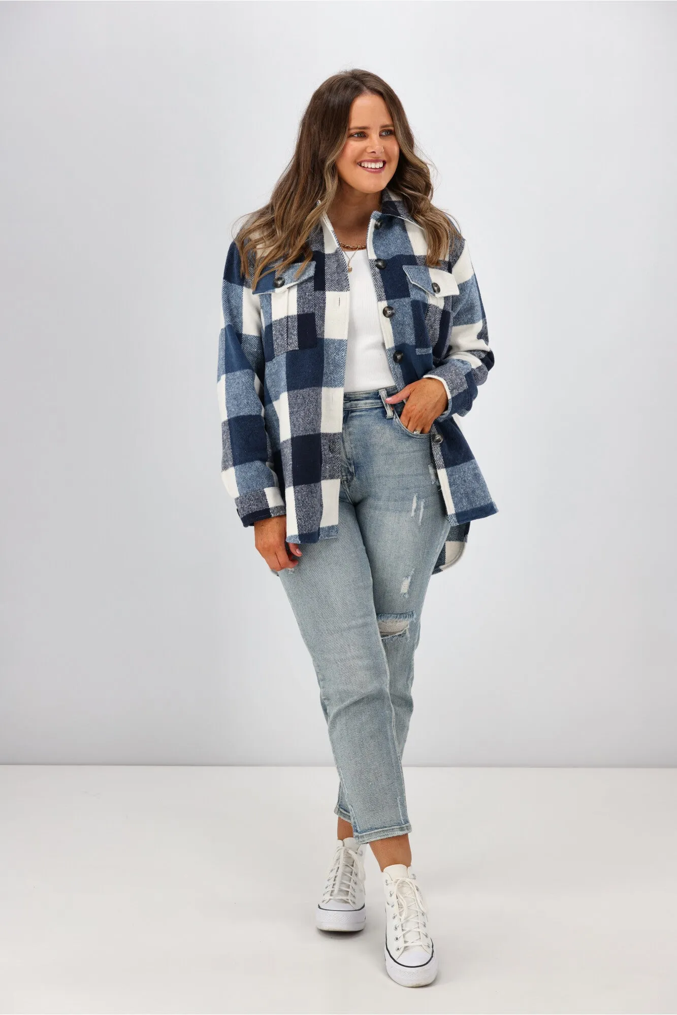 Shine On Label Treyton Checked Shacket Blue sold by Shine On product image thumbnail 2