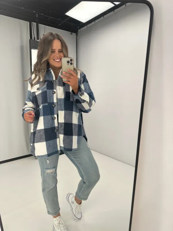 Shine On Label Treyton Checked Shacket Blue sold by Shine On