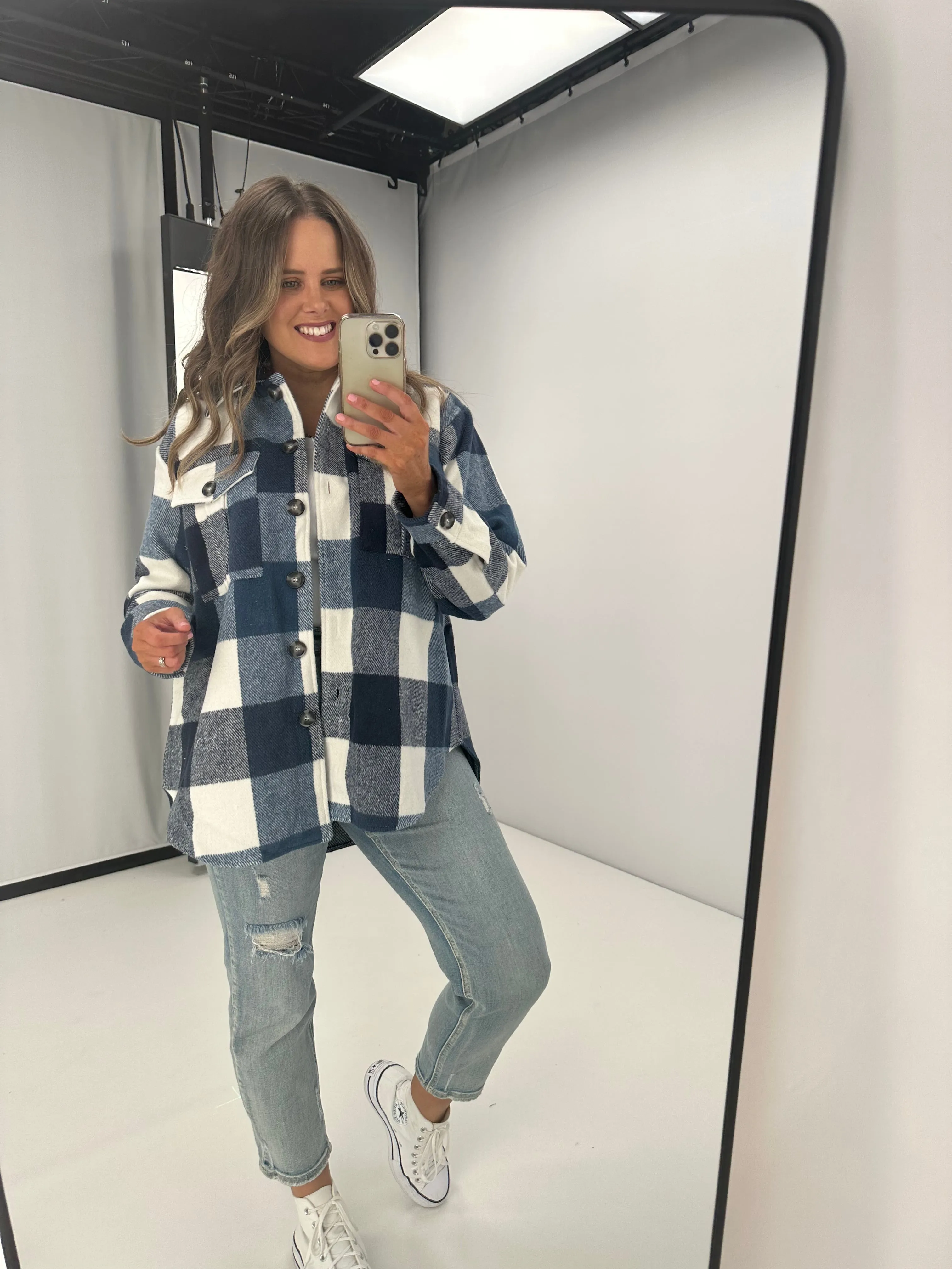 Shine On Label Treyton Checked Shacket Blue sold by Shine On