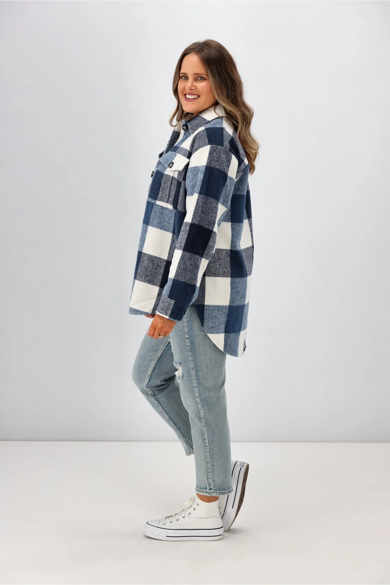 Shine On Label Treyton Checked Shacket Blue sold by Shine On product image thumbnail 5