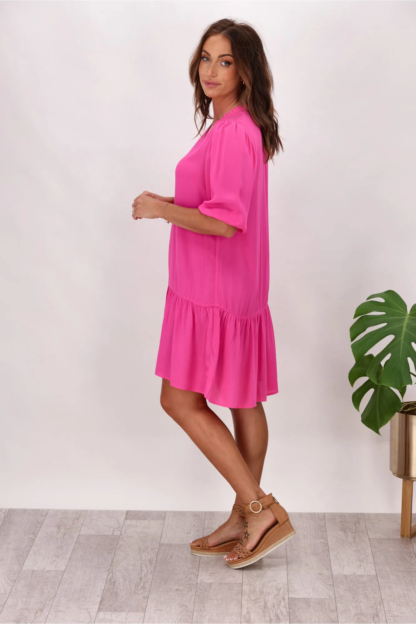 Gloss by Shine On Waverley Shirred Shoulder Dress Fuchsia sold by Shine On product image thumbnail 5
