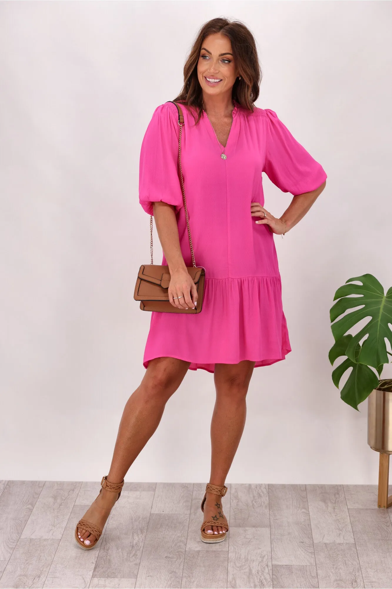 Gloss by Shine On Waverley Shirred Shoulder Dress Fuchsia sold by Shine On product image thumbnail 3