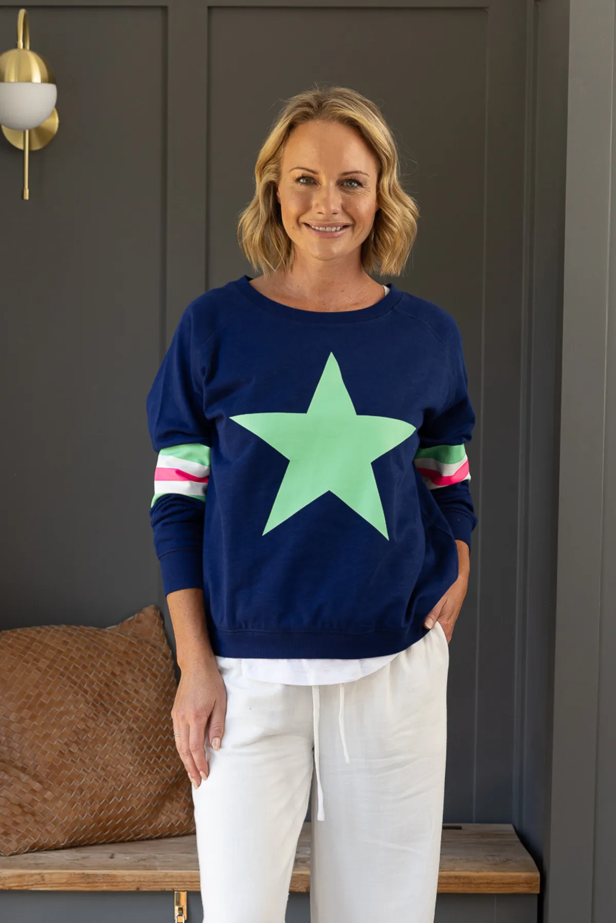 Jovie The Label Holiday Sweater Navy / Green Star sold by Shine On product image thumbnail 3