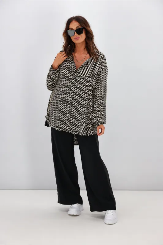 Fria Nova Geometric Print Oversized Shirt Black sold by Shine On