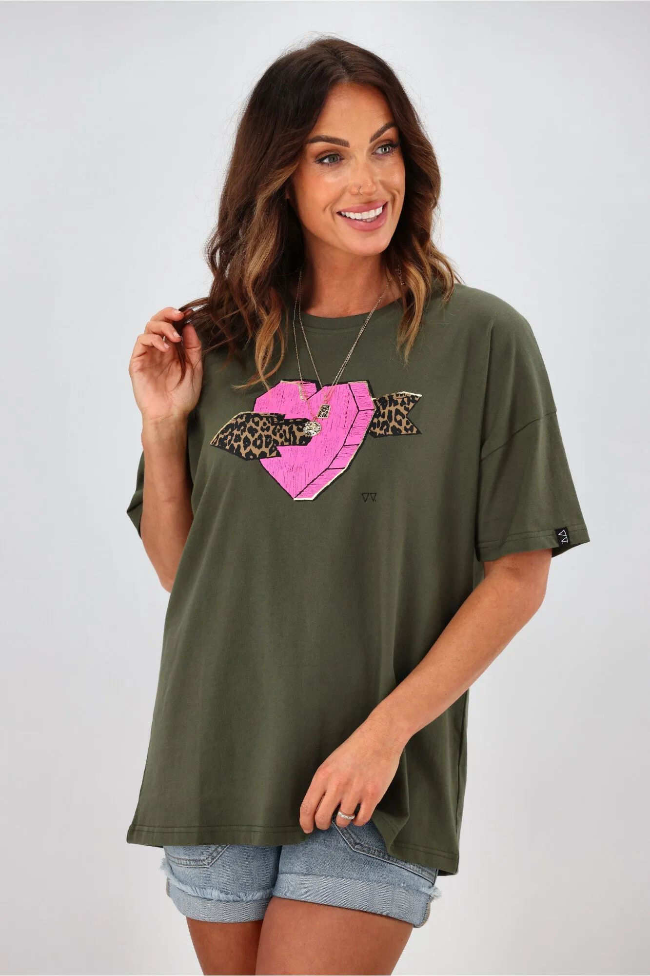 Rebel Club by Shine On Cupid Heart Boyfriend Tee Khaki sold by Shine On product image thumbnail 2