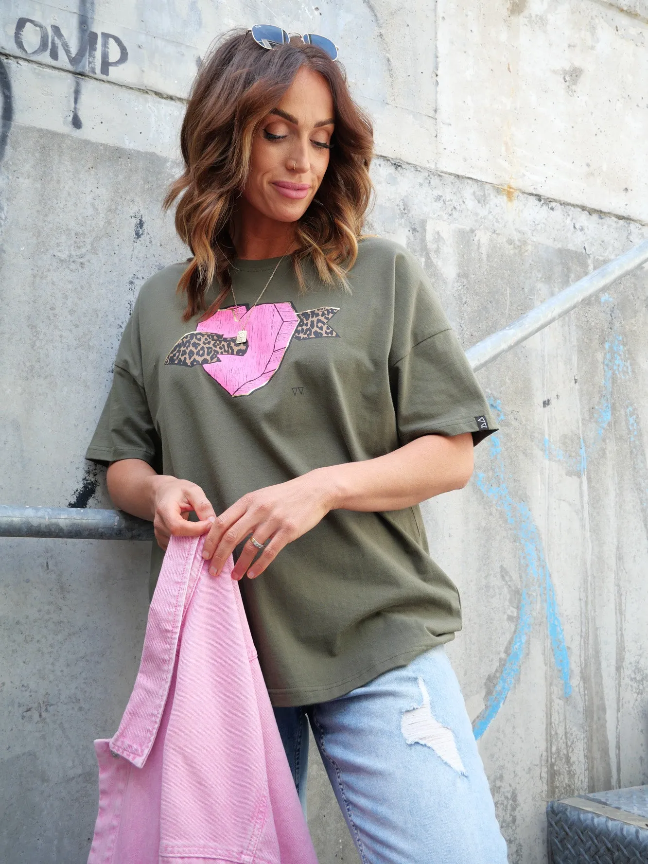 Rebel Club by Shine On Cupid Heart Boyfriend Tee Khaki sold by Shine On