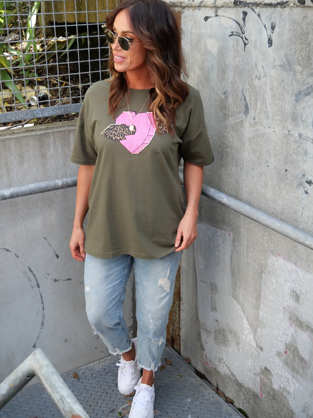 Rebel Club by Shine On Cupid Heart Boyfriend Tee Khaki sold by Shine On product image thumbnail 5