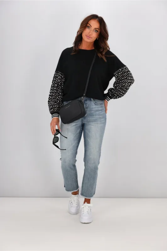 Shine On label Loren Contrast Sleeve Top Black sold by Shine On