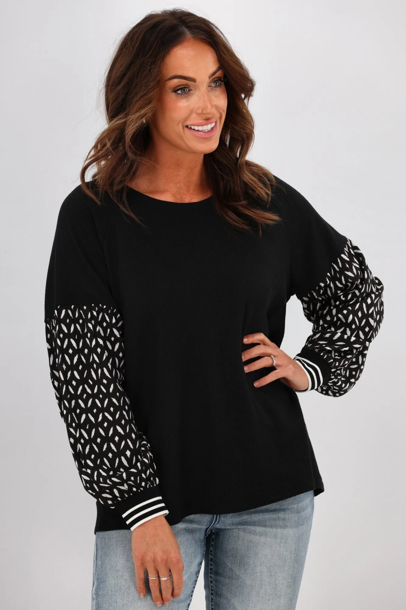 Shine On label Loren Contrast Sleeve Top Black sold by Shine On product image thumbnail 2