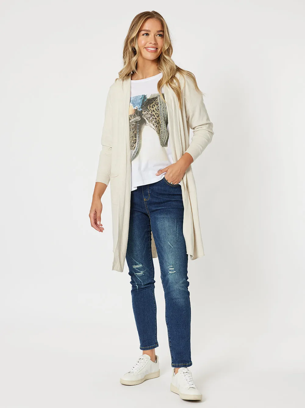 Threadz Ella Long Line Cardi Natural sold by Shine On product image thumbnail 3