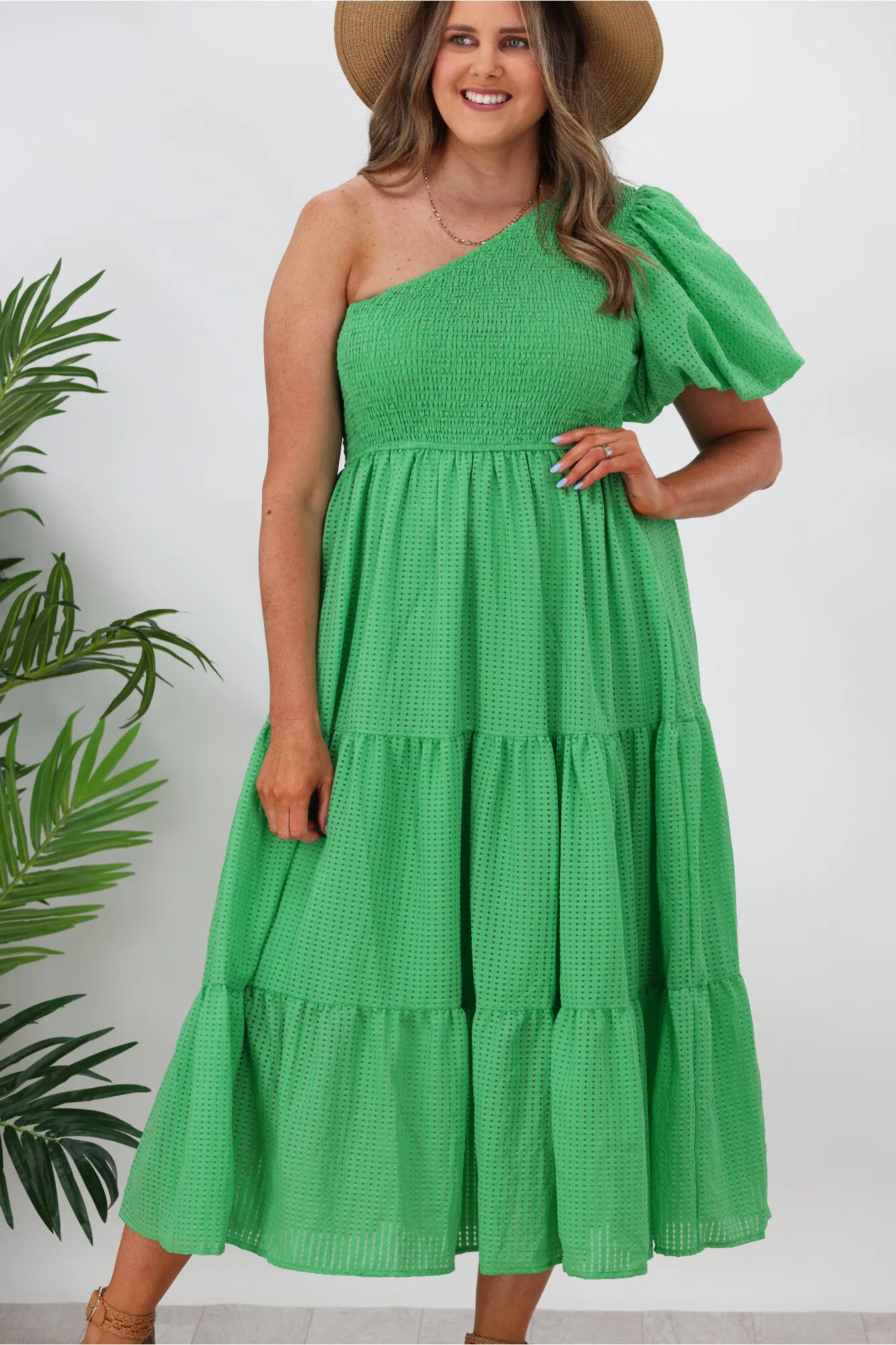 Iris Maxi Celia One Shoulder Puff Dress Green sold by Shine On product image thumbnail 5