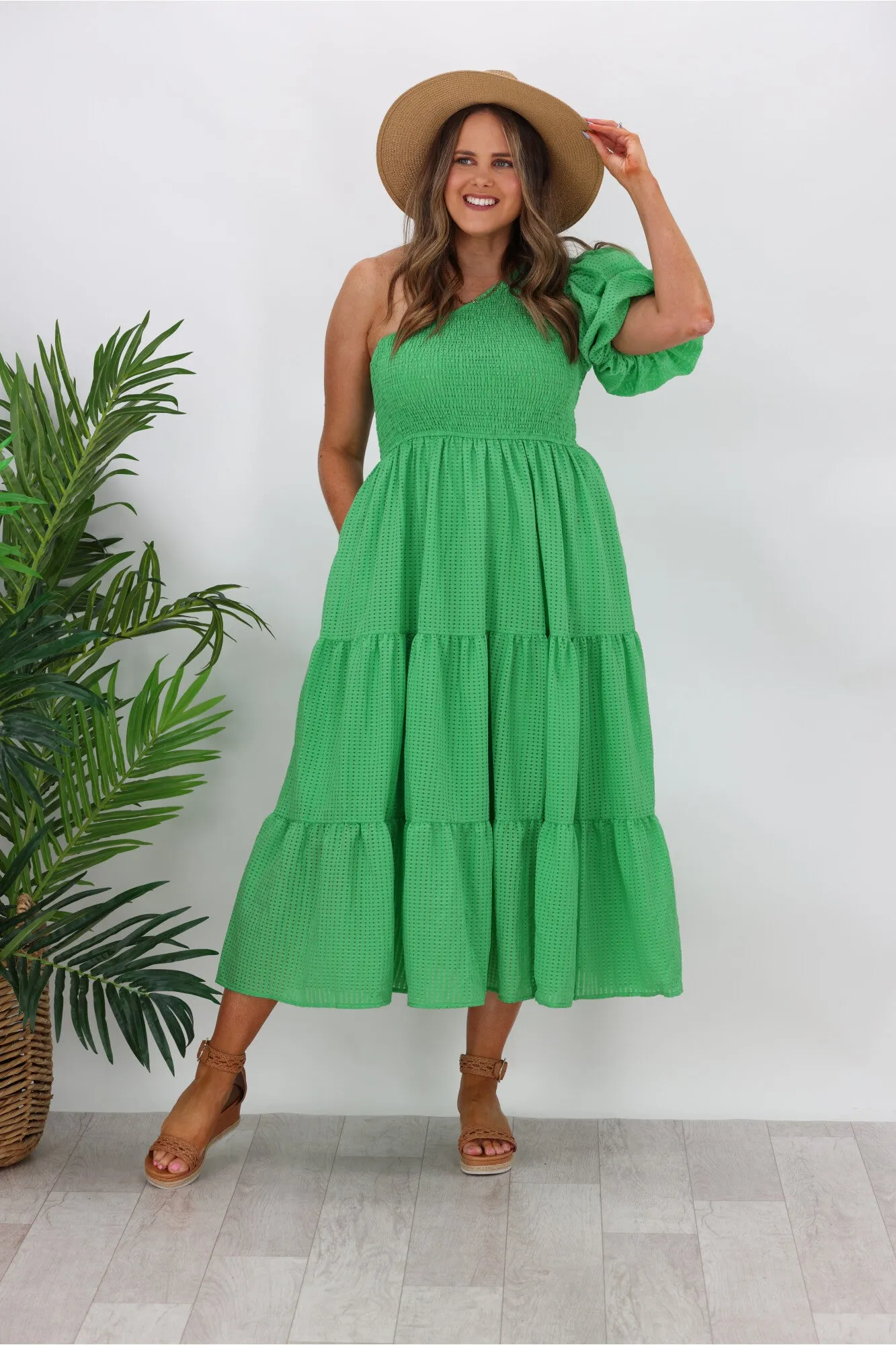 Iris Maxi Celia One Shoulder Puff Dress Green sold by Shine On product image thumbnail 3