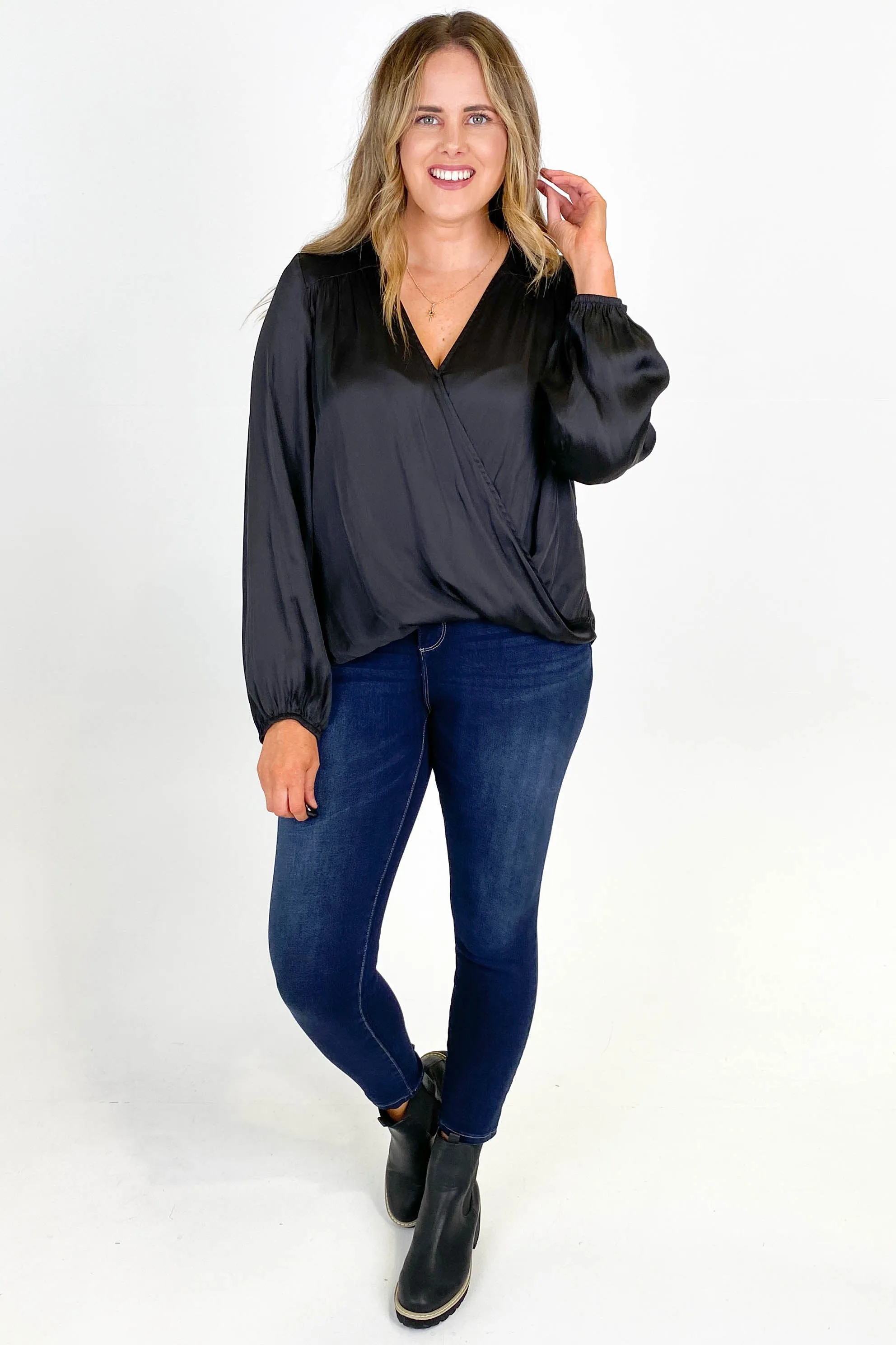 Gloss by Shine On Brinley Crossover Blouse Black sold by Shine On