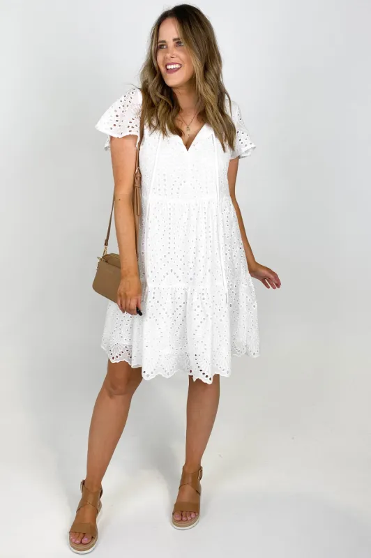 Grace & Co Tie Tier Broderie Dress White sold by Shine On