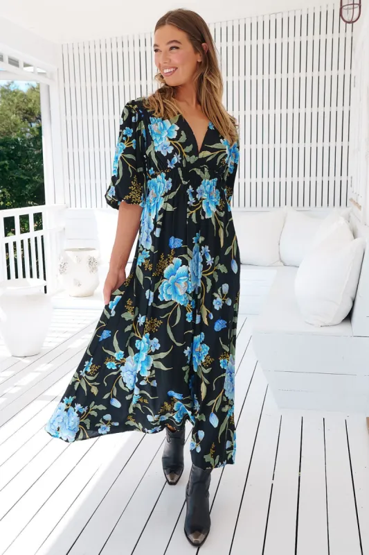 Jaase Midnight Sapphire Print Sonya Maxi Dress sold by Shine On