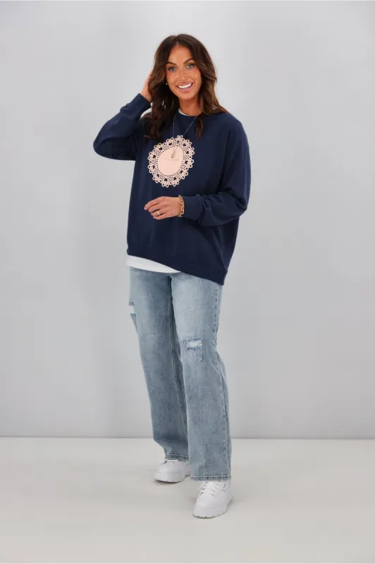 Stella + Gemma Classic Sweater Navy Blush Doily sold by Shine On