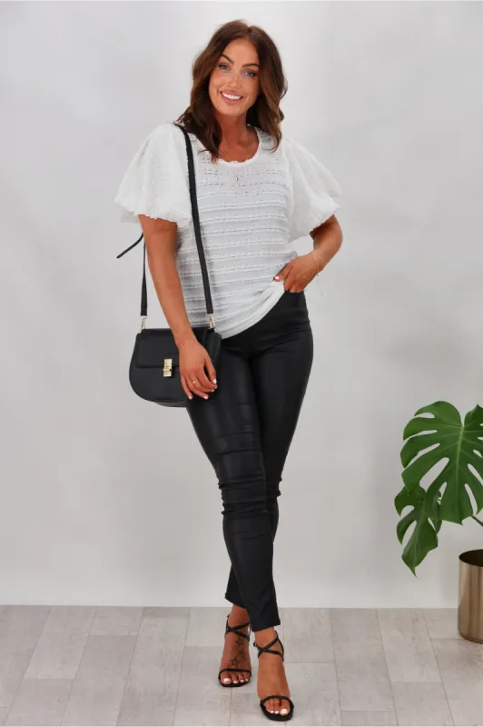 Grace & Co Dezra Puff Sleeve Textured Top White sold by Shine On