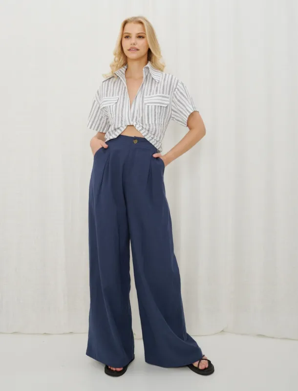 Iris Maxi Linen Blend Pants Navy sold by Shine On