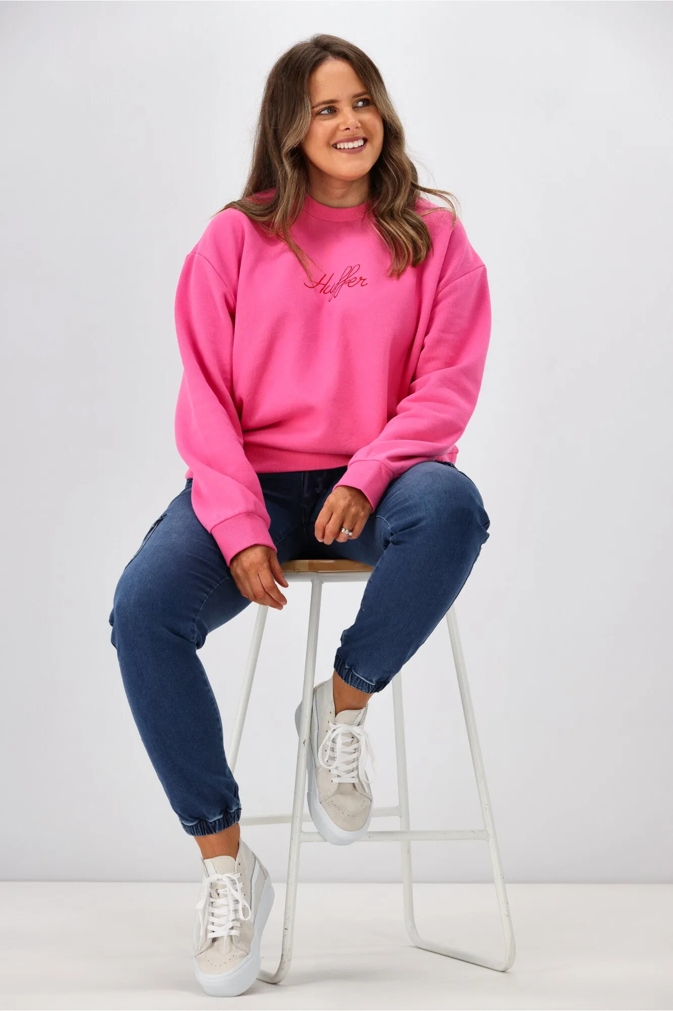 Huffer Womens Slouch Crew Circus Taffy Pink sold by Shine On