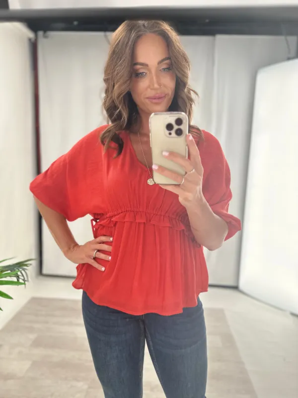 Gloss by Shine On Michelle Frill Detail Blouse Orange sold by Shine On