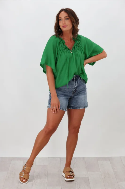 Gloss by Shine On Mylie Ruffle Top Green sold by Shine On