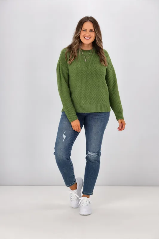 Shine On Label Winnie Moss Stitch Jumper Green sold by Shine On
