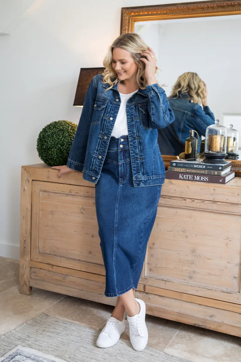 PQ Collection Denim Maxi Skirt Dark Denim sold by Shine On