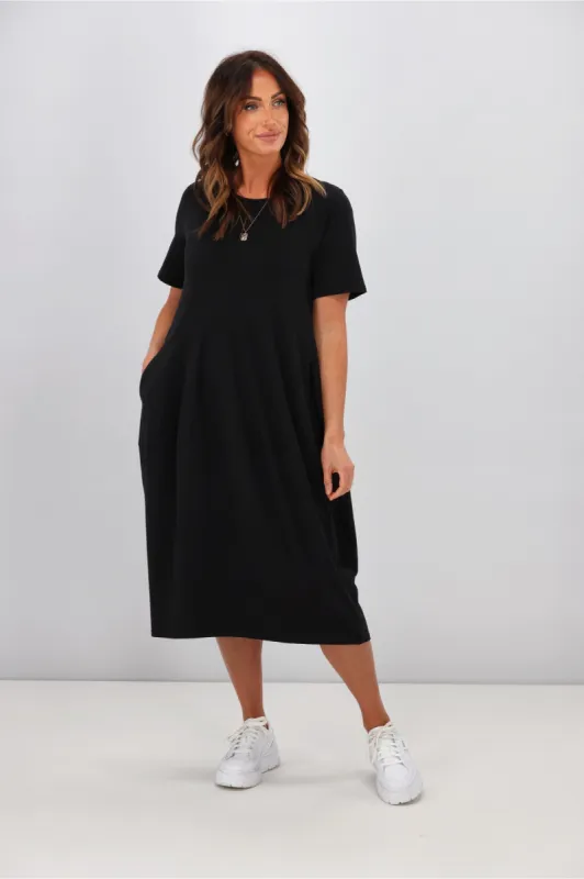 Tirelli Short Sleeve Diagonal Dress Black sold by Shine On